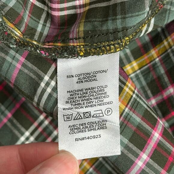 LOFT Green Pink Plaid Button Up Front Long Sleeve Shirt Womens Size Small S - Picture 8 of 9